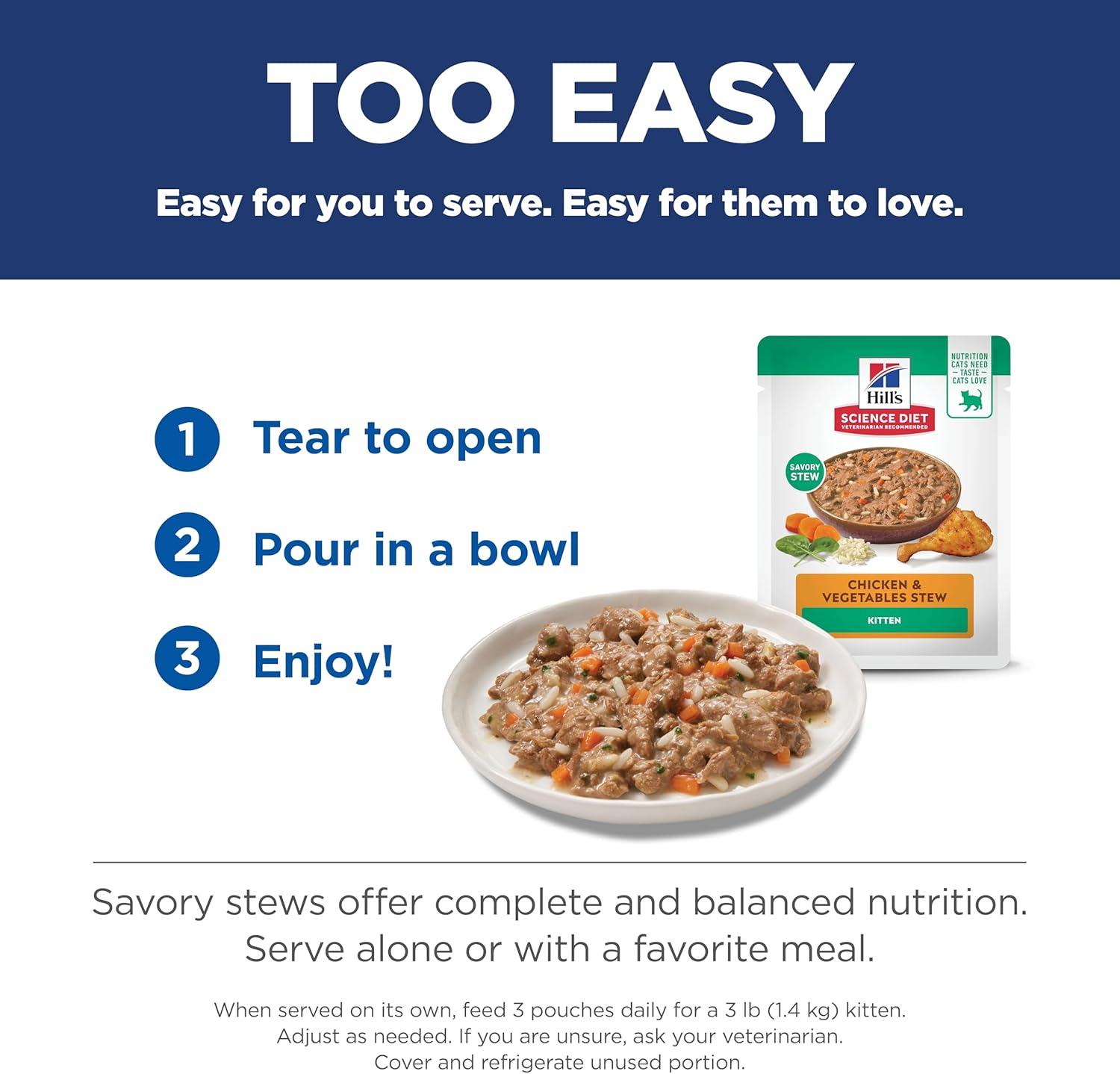 imageHills Science Diet Kitten Kitten Premium Nutrition Wet Cat Food Chicken amp Vegetables Stew 28 oz Pouch Case of 24Chicken Vegetables Stew