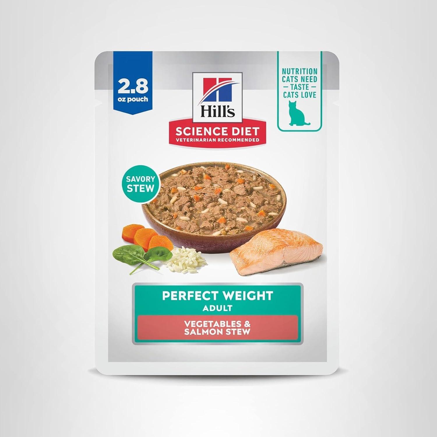 imageHills Science Diet Perfect Weight Adult 16 Weight Management Support Wet Cat Food Chicken amp Vegetables Stew 28 oz Pouch Case of 24Salmon Vegetables Stew