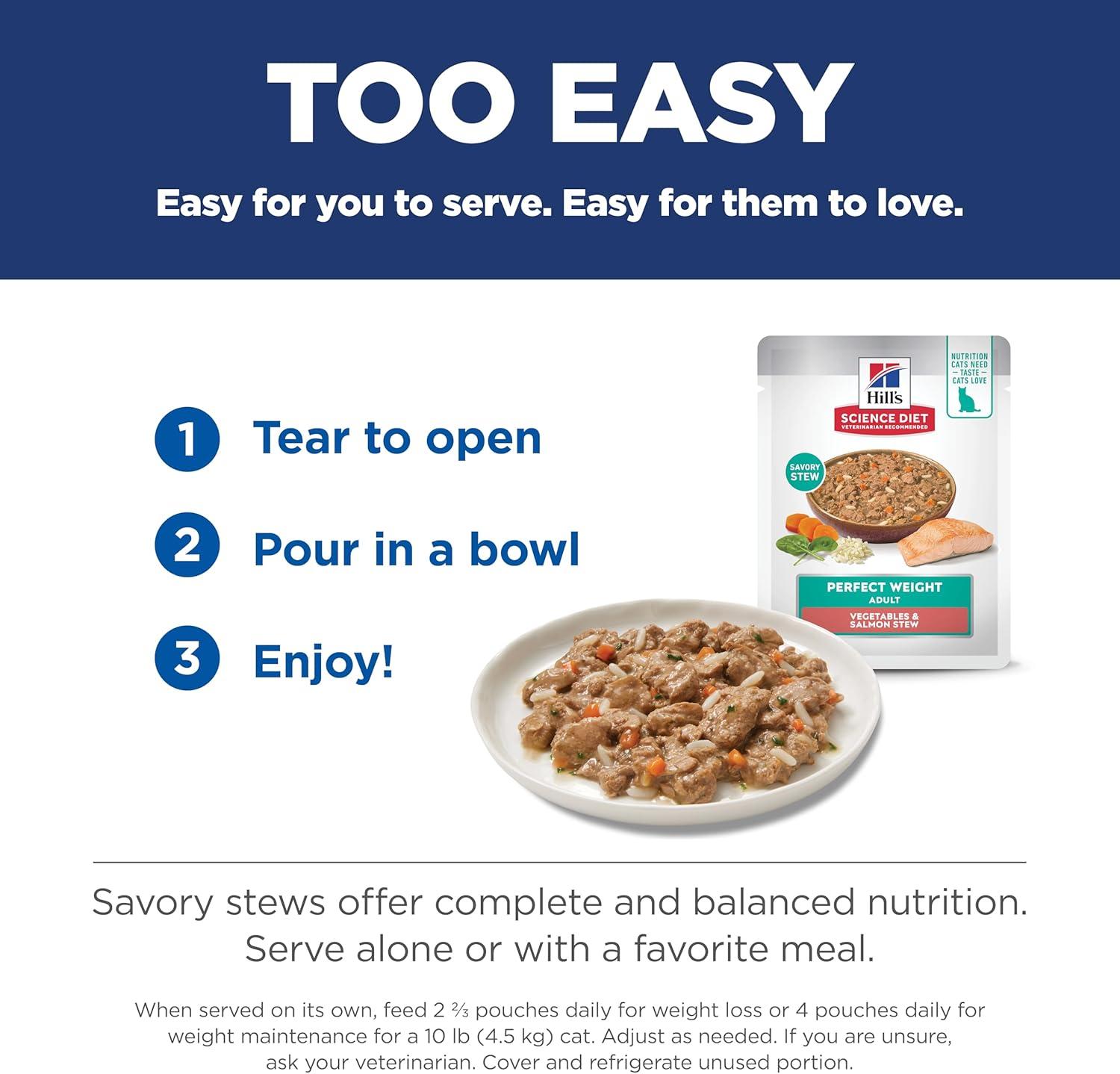 imageHills Science Diet Perfect Weight Adult 16 Weight Management Support Wet Cat Food Chicken amp Vegetables Stew 28 oz Pouch Case of 24Salmon Vegetables Stew