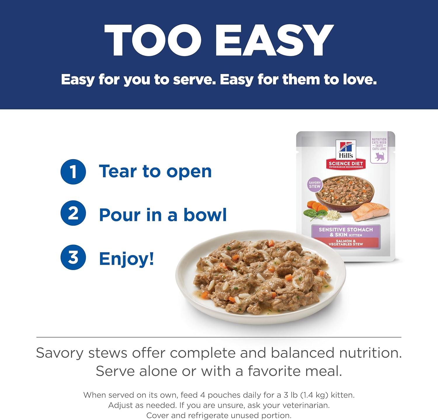 imageHills Science Diet Sensitive Stomach amp Skin Kitten Stomach amp Skin Sensitivity Support Wet Cat Food Salmon amp Vegetables Stew 28 oz Pouch Case of 24