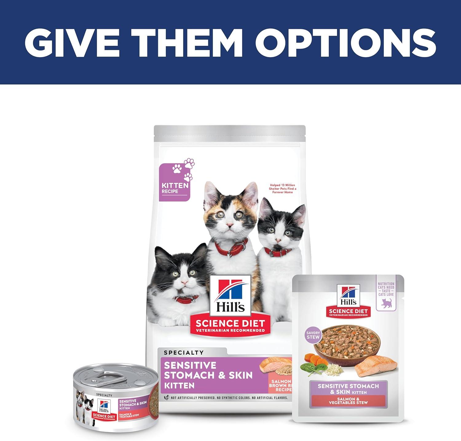 imageHills Science Diet Sensitive Stomach amp Skin Kitten Stomach amp Skin Sensitivity Support Wet Cat Food Salmon amp Vegetables Stew 28 oz Pouch Case of 24