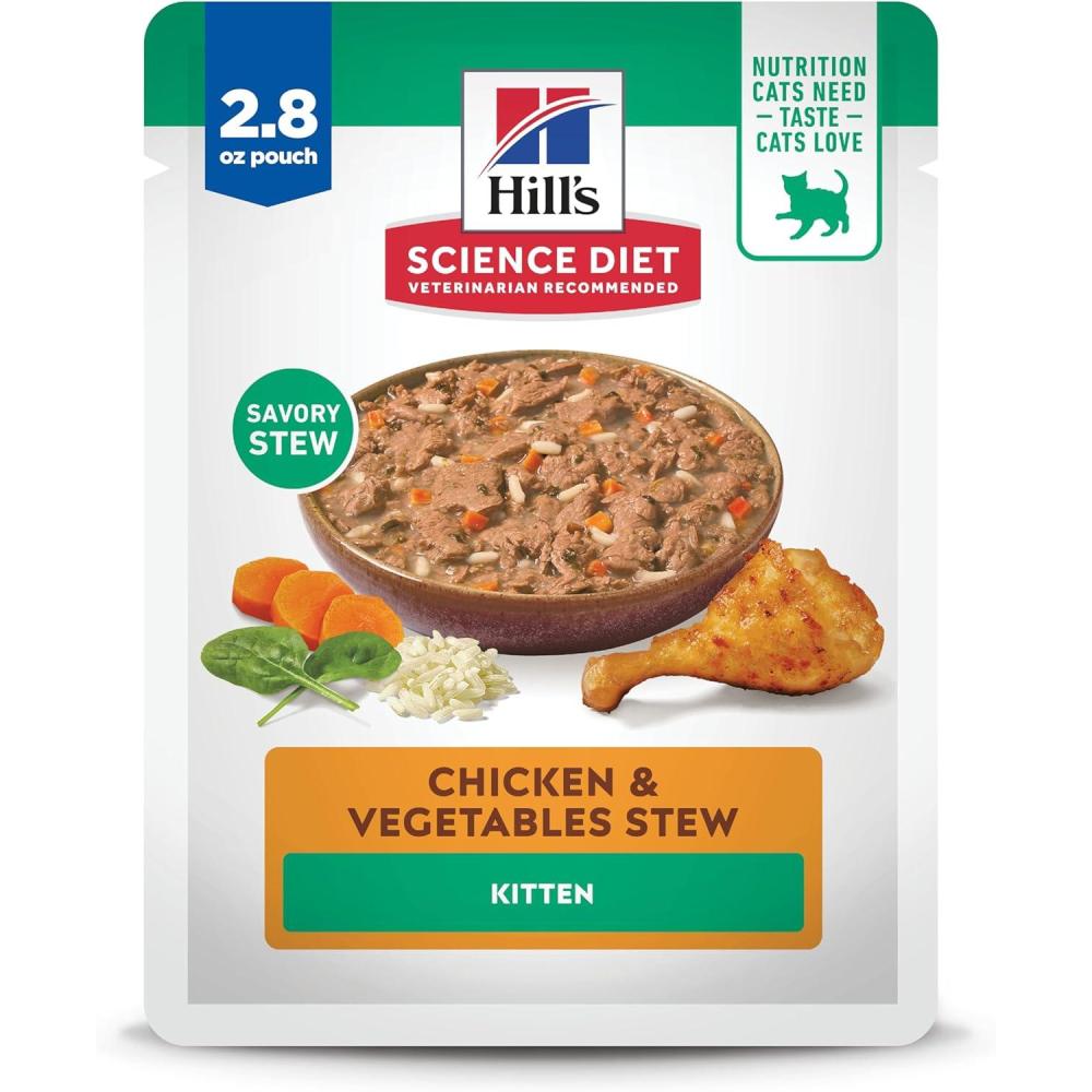 imageHills Science Diet Kitten Kitten Premium Nutrition Wet Cat Food Chicken amp Vegetables Stew 28 oz Pouch Case of 24Chicken Vegetables Stew