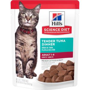 Hill’s Science Diet Adult 1-6, Adult 1-6 Premium Nutrition, Wet Cat Food, Tuna Stew, 2.8 oz Pouch, Case of 24(Tuna Stew)