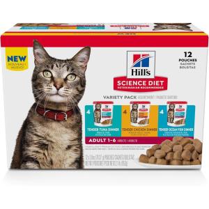 Hill’s Science Diet Adult 1-6, Adult 1-6 Premium Nutrition, Wet Cat Food, Tuna Stew, 2.8 oz Pouch, Case of 24(Variety Pack: Tuna  Chicken  Ocean Fish Stew)