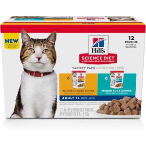 Hill’s Science Diet Adult 7+, Senior Adult 7+ Premium Nutrition, Wet Cat Food, Chicken Stew, 2.8 oz Pouch, Case of 24(Variety Pack: Chicken; Tuna Stew)