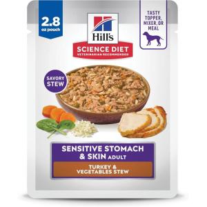 Hill’s Science Diet Sensitive Stomach & Skin, Adult 1-6, Stomach & Skin Sensitivity Support, Wet Dog Food, Turkey & Vegetables Stew, 2.8 oz Pouch, Case of 24(Turkey & Vegetables Stew)