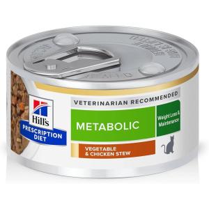 Hill’s Prescription Diet Metabolic Weight Management Vegetables & Chicken Stew Wet Cat Food, Veterinary Diet, 2.9 oz. Cans, 24-Pack(Vegetable & Chicken Stew)