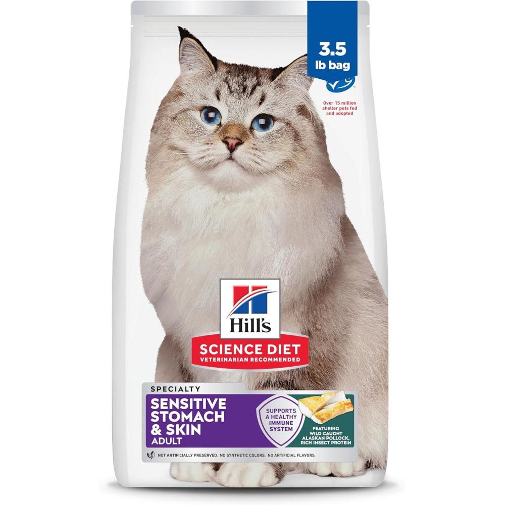 imageHills Science Diet Sensitive Stomach amp Skin Adult 16 Stomach amp Skin Sensitivity Support Dry Cat Food Chicken amp Rice 155 lb BagPollock Barley