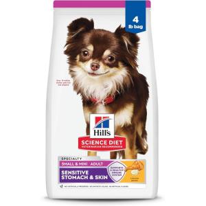 Hill’s Science Diet Sensitive Stomach & Skin, Adult 1-6, Small & Mini Breeds Stomach & Skin Sensitivity Support, Dry Dog Food, Chicken Recipe, 4 lb Bag(Chicken)