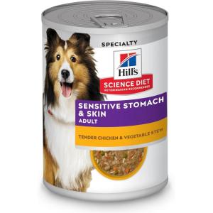 Hill’s Science Diet Sensitive Stomach & Skin, Adult 1-6, Stomach & Skin Sensitivity support, Wet Dog Food, Turkey & Rice Stew, 12.5 oz Can, Case of 12(Chicken & Barley Stew)