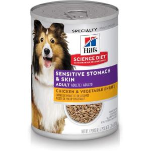 Hill’s Science Diet Sensitive Stomach & Skin, Adult 1-6, Stomach & Skin Sensitivity support, Wet Dog Food, Turkey & Rice Stew, 12.5 oz Can, Case of 12(Chicken & Vegetables Loaf)