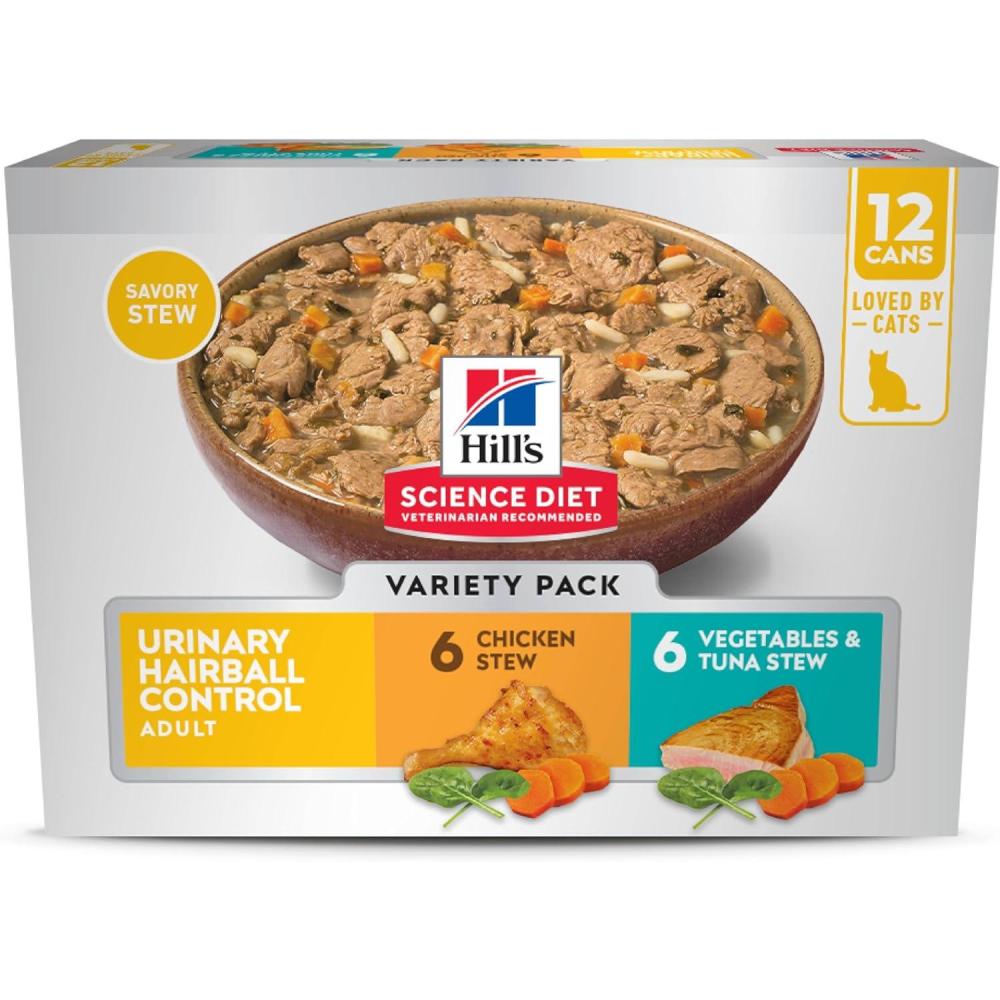 imageHills Science Diet Urinary Hairball Control Adult 16 Urinary Track Health amp Hairball Control Support Wet Cat Food Chicken Minced 29 oz Can Case of 12Variety Pack Chicken  Tuna  Vegetables Stew