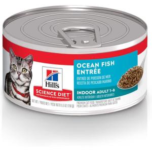 Hill’s Science Diet Indoor, Adult 1-6, Easy Litter Box Cleanup, Wet Cat Food, Salmon & Vegetables Stew, 5.5 oz Can, Case of 24(Ocean Fish Minced)