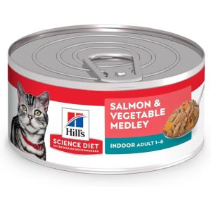 Hill’s Science Diet Indoor, Adult 1-6, Easy Litter Box Cleanup, Wet Cat Food, Salmon & Vegetables Stew, 5.5 oz Can, Case of 24(Salmon & Vegetables Stew)