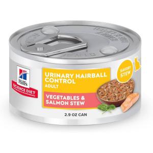 Hill’s Science Diet Urinary Hairball Control, Adult 1-6, Urinary Track Health & Hairball Control Support, Wet Cat Food, Chicken Minced, 2.9 oz Can, Case of 12(Salmon & Vegetables Stew)