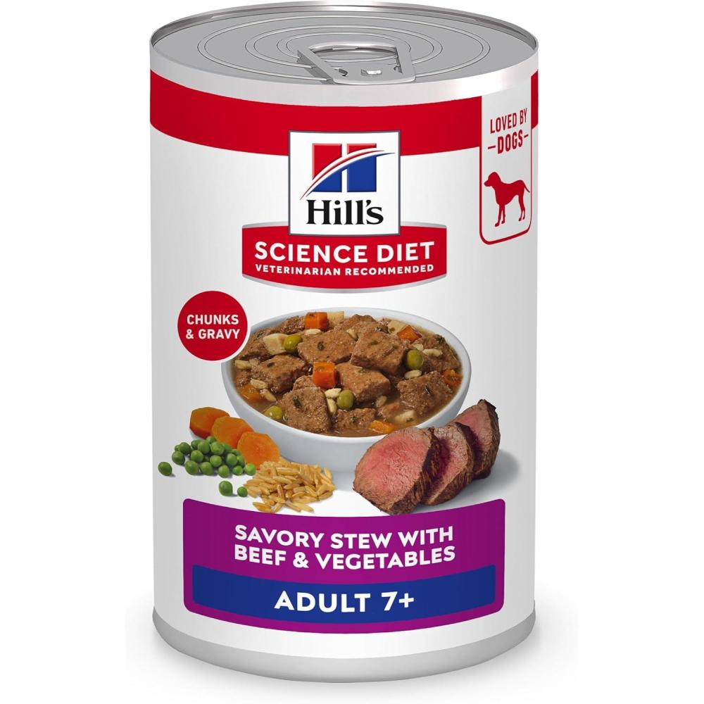 imageHills Science Diet Adult 7 Senior Adult 7 Premium Nutrition Wet Dog Food Variety Pack Chicken amp Barley Beef amp Barley Loaf 13 oz Can Variety Pack Case of 12Beef  Vegetables Stew