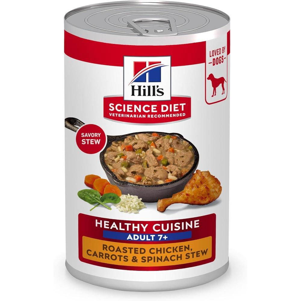 imageHills Science Diet Healthy Cuisine Senior Adult 7 Senior Premium Nutrition Wet Dog Food Braised Beef Carrots amp Peas Stew 125 oz Can Case of 12Roasted Chicken  Carrots  Spinach Stew