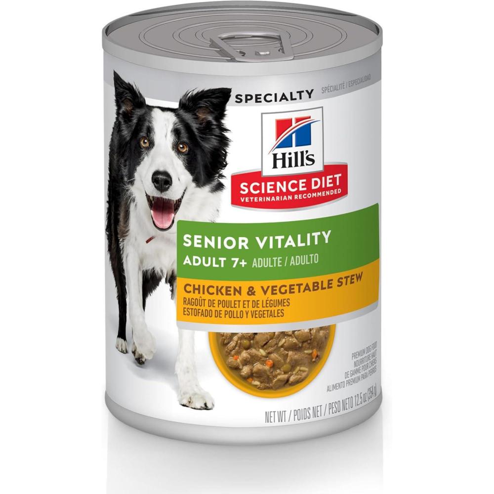 imageHills Science Diet Senior Vitality Adult 7 Wet Dog Food Chicken amp Vegetable Stew 125 oz Cans 12Pack125 Ounce Pack of 12