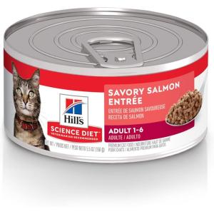 Hill’s Science Diet Adult 1-6, Adult 1-6 Premium Nutrition, Wet Cat Food, Chicken Stew, 5.5 oz Can, Case of 24(Salmon Minced)