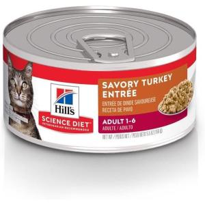 Hill’s Science Diet Adult 1-6, Adult 1-6 Premium Nutrition, Wet Cat Food, Chicken Stew, 5.5 oz Can, Case of 24(Turkey Minced)
