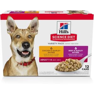 Hill’s Science Diet Adult 1-6, Adult 1-6 Premium Nutrition, Wet Dog Food, Chicken & Vegetables Stew, 12.8 oz Can, Case of 12(Variety Pack: Chicken & Barley; Beef & Barley Loaf)