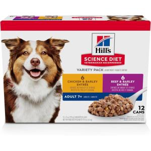 Hill’s Science Diet Adult 7+, Senior Adult 7+ Premium Nutrition, Wet Dog Food, Variety Pack: Chicken & Barley; Beef & Barley Loaf, 13 oz Can Variety Pack, Case of 12(Variety Pack: Chicken & Barley; Beef & Barley Loaf)