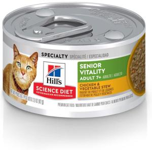 Hill’s Science Diet Senior Vitality Adult 7+, Senior Premium Nutrition, Wet Cat Food, Chicken & Vegetable Stew, 2.9 oz. Cans, 24-Pack