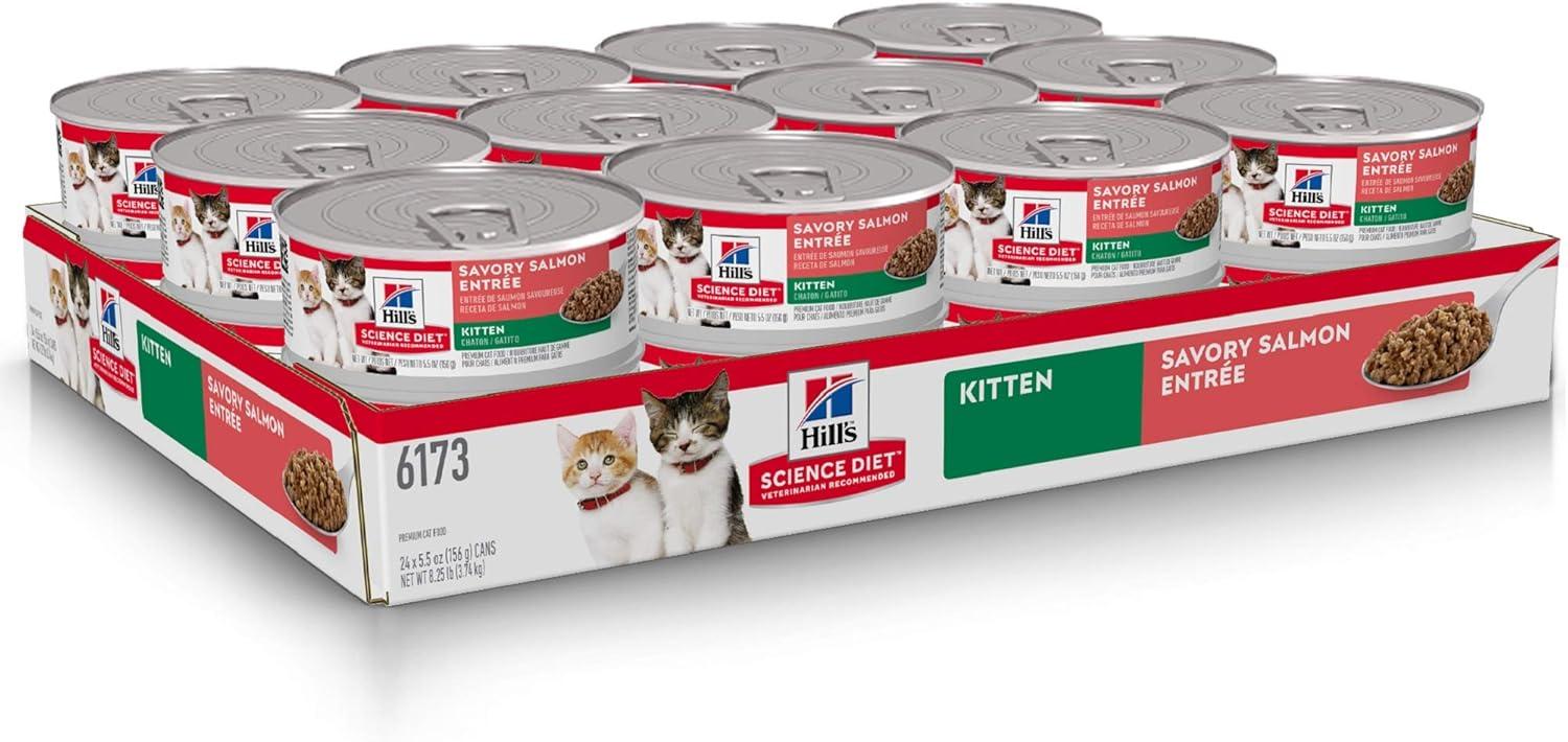 imageHills Science Diet Kitten Kitten Premium Nutrition Wet Cat Food Liver amp Chicken Minced 55 oz Can Case of 24Salmon Minced