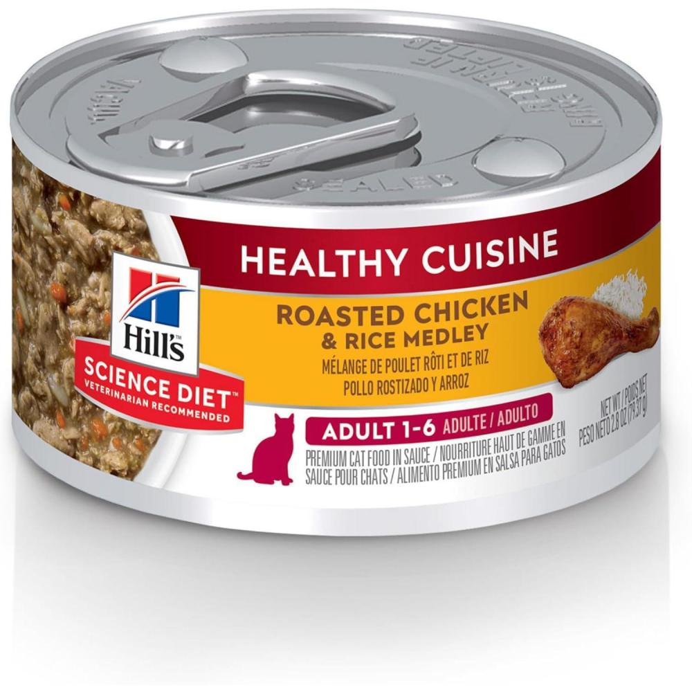 imageHills Science Diet Healthy Cuisine Adult 16 Great Taste Wet Cat Food Roasted chicken amp Rice Stew 28 oz Can Case of 24Roasted chicken  Rice Stew