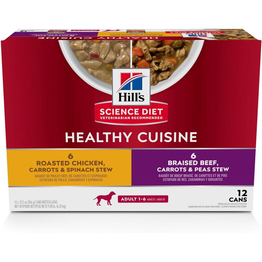 imageHills Science Diet Healthy Cuisine Adult 16 Great Taste Wet Dog Food Variety Pack Roasted Chicken Carrots amp Spinach Braised Beef  Carrots amp Peas Stew 125 oz Can Variety Pack Case of 12Variety Pack Roasted Chicken  Carrots  Spinach Braised Beef   Carrots  Peas Stew
