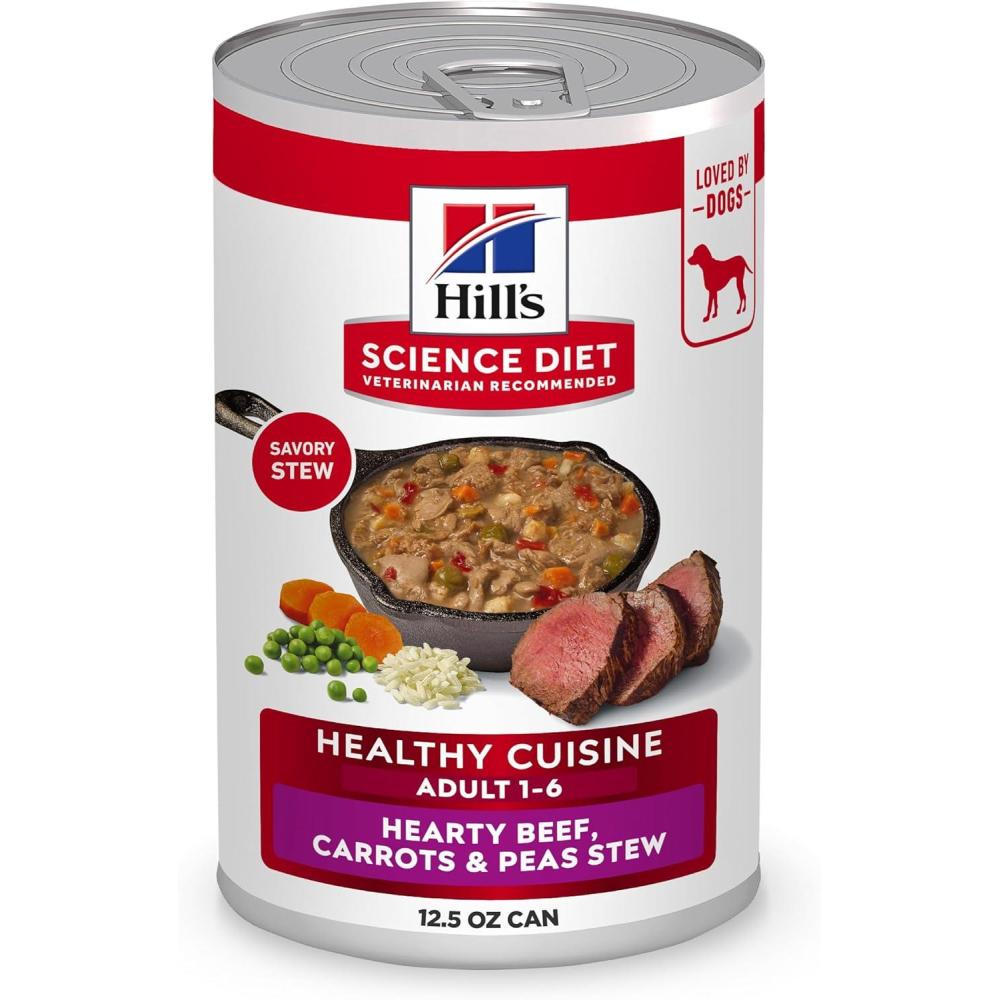 imageHills Science Diet Healthy Cuisine Adult 16 Great Taste Wet Dog Food Variety Pack Roasted Chicken Carrots amp Spinach Braised Beef  Carrots amp Peas Stew 125 oz Can Variety Pack Case of 12Braised Beef  Carrots  Peas Stew