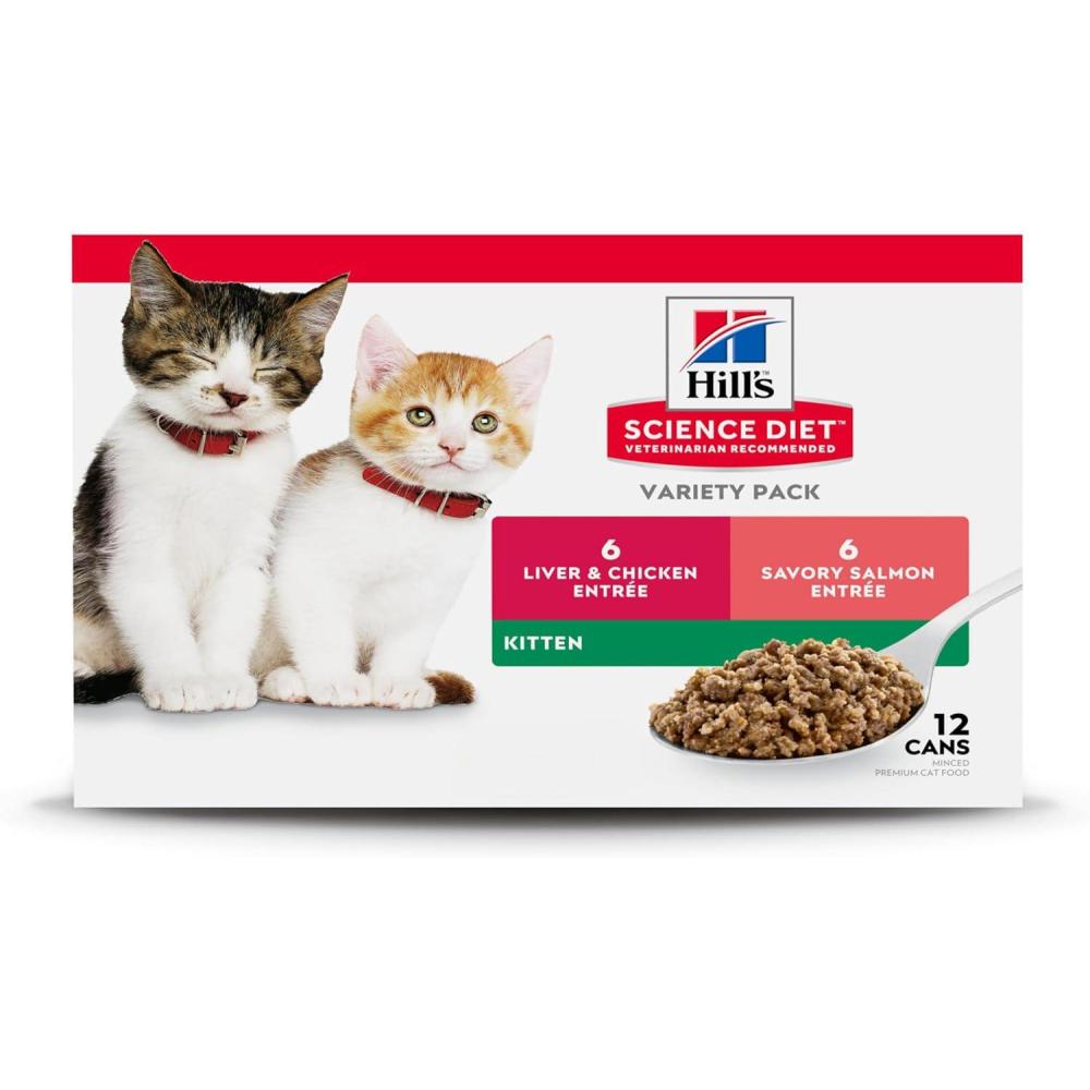 imageHills Science Diet Kitten Kitten Premium Nutrition Wet Cat Food Liver amp Chicken Minced 55 oz Can Case of 24Variety Pack Liver Chicken Salmon Minced
