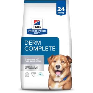 Hill’s Prescription Diet Derm Complete Skin & Food Sensitivities Dry Dog Food, Rice & Egg Recipe, Veterinary Diet, 24 lb. Bag(24 Pound (Pack of 1))