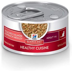 Hill’s Science Diet Healthy Cuisine, Adult 1-6, Great Taste, Wet Cat Food, Roasted chicken & Rice Stew, 2.8 oz Can, Case of 24(Poached Salmon & Spinach Stew)
