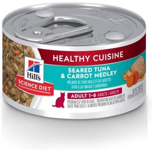 Hill’s Science Diet Healthy Cuisine, Adult 1-6, Great Taste, Wet Cat Food, Roasted chicken & Rice Stew, 2.8 oz Can, Case of 24(Seared Tuna & Carrot Stew)