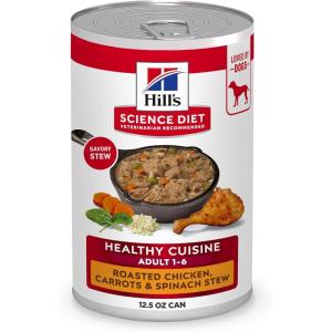 Hill’s Science Diet Healthy Cuisine, Adult 1-6, Great Taste, Wet Dog Food, Variety Pack: Roasted Chicken, Carrots & Spinach; Braised Beef , Carrots & Peas Stew, 12.5 oz Can Variety Pack, Case of 12(Roasted Chicken  Carrots & Spinach Stew)