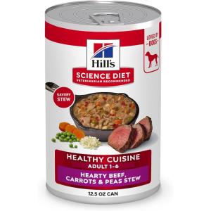 Hill’s Science Diet Healthy Cuisine, Adult 1-6, Great Taste, Wet Dog Food, Variety Pack: Roasted Chicken, Carrots & Spinach; Braised Beef , Carrots & Peas Stew, 12.5 oz Can Variety Pack, Case of 12(Braised Beef  Carrots & Peas Stew)