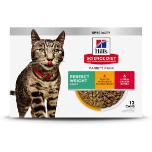 Hill’s Science Diet Perfect Weight, Adult 1-6, Weight Management Support, Wet Cat Food, Chicken & Roasted Vegetables Stew, 2.9 oz Can, Case of 24(Variety Pack: Liver & Chicken Minced; Chicken Stew)