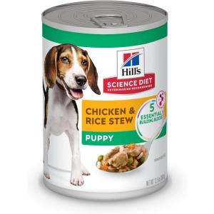 Hill’s Science Diet Puppy, Puppy Premium Nutrition, Wet Dog Food, Chicken & Barley Loaf, 13 oz Can, Case of 12(Chicken & Rice Stew)