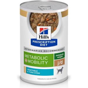 Hill’s Prescription Diet Metabolic + Mobility, Weight + j/d Joint Care Vegetable & Tuna Stew Wet Dog Food, Veterinary Diet, 12.5 oz. Cans, 12-Pack(Vegetable & Tuna Stew)