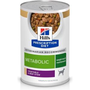 Hill’s Prescription Diet Metabolic Weight Management Chicken Flavor Wet Dog Food, Veterinary Diet, 13 oz. Cans, 12-Pack(Vegetable & Beef Stew)