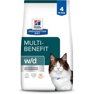 Hill’s Prescription Diet w/d Multi-Benefit Digestive/Weight/Glucose/Urinary Management Chicken Flavor Dry Cat Food, Veterinary Diet, 4 lb. Bag(Chicken)
