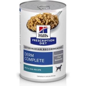 Hill’s Prescription Diet Derm Complete Rice & Egg Recipe Wet Dog Food, Veterinary Diet, 13 oz. Cans, 12-Pack