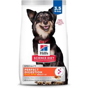 Hill’s Science Diet Perfect Digestion, Adult 1-6, Digestive Support, Small Kibble, Dry Dog Food, Chicken, Brown Rice, & Whole Oats, 3.5 lb Bag