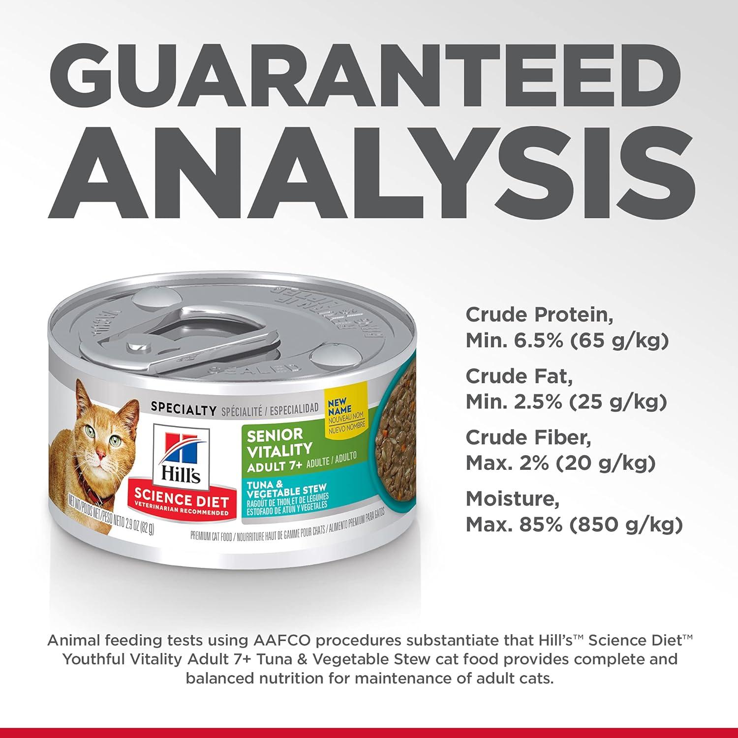 imageHills Science Diet Adult 7 Senior Vitality Wet Cat Food Tuna amp Vegetable Entree 29 oz Cans 24Pack