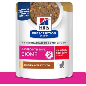 Hill’s Prescription Diet Gastrointestinal Biome + Stress Chicken & Carrot Stew Wet Cat Food, 24 x 2.8 oz Pouches